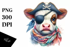 Baby Cow with Pirate's Eye Patch PNG Product Image 1