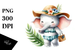 Cute Baby Elephant with Beachwear, PNG Product Image 1