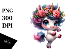 Dancing Baby Unicorn with Floral Wreath PNG Product Image 1