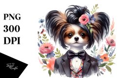 Papillon with Funny Haircut in Floral Frame | Sublimation Product Image 3