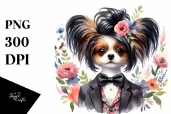 Papillon with Funny Haircut in Floral Frame | Sublimation Product Image 3