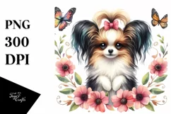 Papillon with Funny Haircut in Floral Frame | Sublimation Product Image 1