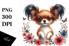 Papillon with Funny Haircut in Floral Frame | Sublimation Product Image 3