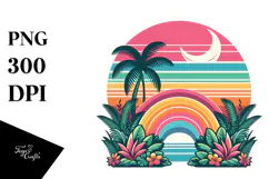 Retro Tropical Rainbow Sunset, Transparent PNG Product Image 1