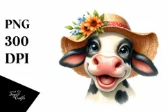 Cow Enthusiastic Sun Hat Cow Portrait | Cartoon Clipart Product Image 3