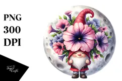 Cute GNOME with Petunia Floral PNG Product Image 1