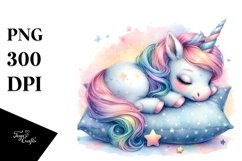 Colorful Baby Unicorn Napping on Star | Watercolor Clipart Product Image 3