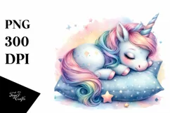 Colorful Baby Unicorn Napping on Star | Watercolor Clipart Product Image 3