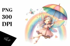 Cute Fairy Swinging on Rainbow | Clipart Product Image 3