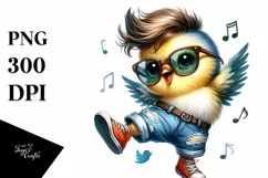 Cute Baby Bird Dancing with Cool Haircut, Vibrant Drawing Product Image 1