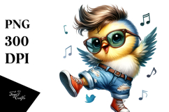 Cute Baby Bird Dancing with Cool Haircut, Vibrant Drawing Product Image 1