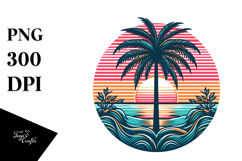 Retro Tropical Tree Sunset, PNG Product Image 1