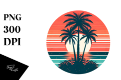 Retro Tropical Tree Sunset Tshirt Vector Product Image 1