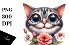Cat Portrait with Flower PNG Product Image 1