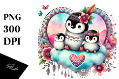 Baby Penguin Heart Cloud PNG Product Image 1