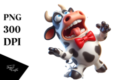 Playful Cartoon Cow with Bow Tie, High-Res PNG Product Image 1