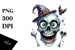 Funny Watercolor Halloween Skull Clipart Product Image 3