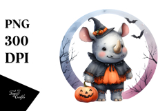 Cute Baby Rhino Halloween Washed Watercolor PNG Product Image 1