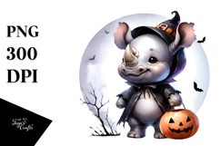 Cute Baby Rhino Halloween Washed Watercolor PNG Product Image 1