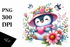 Adorned Penguin on Flower, Colorful PNG Product Image 1
