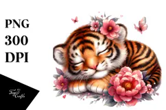Digital Watercolor Cute Baby Tiger PNG Product Image 1