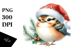 Watercolor Bird Dressed for Christmas with Party Hat, Product Image 1