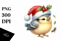 Watercolor Bird Dressed for Christmas with Party Hat, Product Image 3