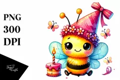 Baby Bee on Party Hat, Watercolor PNG Product Image 1