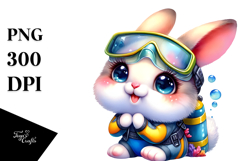 Crazy Cute Rabbit Scuba Diver, White Background PNG Product Image 1