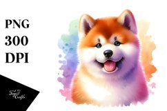 Cute Vibrant Akita | Watercolor Clipart Product Image 1