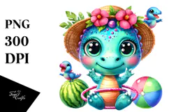 Crazy Eyes Baby Dinosaur with Hula Hoop PNG Product Image 1