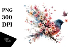 Colorful Bird with Spring Flowers PNG Product Image 1