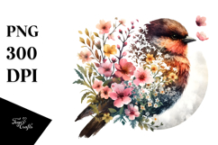 Colorful Bird with Spring Flowers PNG Product Image 1