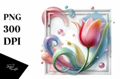 Glossy Tulip with Watercolor Splash, PNG Product Image 1