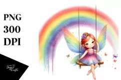Cute Fairy Swinging on Rainbow | Clipart Product Image 3