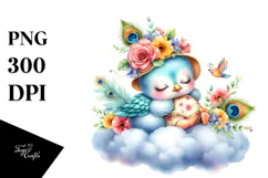Vibrant Watercolor Cute Baby Peacock | Sublimation | Clipart Product Image 1