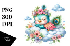 Vibrant Watercolor Cute Baby Peacock | Sublimation | Clipart Product Image 1
