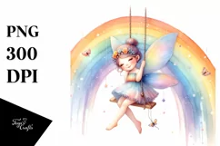 Cute Fairy Swinging on Rainbow | Clipart Product Image 1