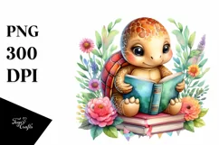 Colorful Baby Turtle Reading Book Clipart Product Image 1