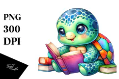 Colorful Baby Turtle Reading, Transparent PNG Product Image 1