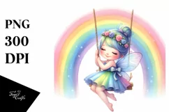 Cute Fairy Swinging on Rainbow | Clipart Product Image 1