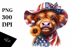 Shy Highland Cow with Sun Hat Clipart Product Image 1