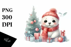 Washed Watercolor Cute Baby Seal, White Background PNG Product Image 1