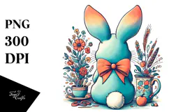 Colorful Vintage Bunny, Back View, High-Res PNG Product Image 1