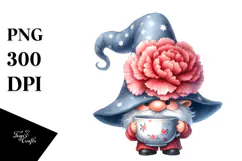 Floating Gnome with Carnation, Transparent PNG Product Image 1