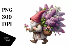 Small Gnome with Lilac Bouquet | Sublimation | Clipart Product Image 1