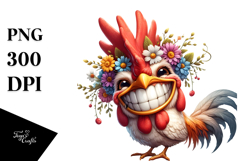 Exaggerated Chicken with Flower Crown PNG Product Image 1