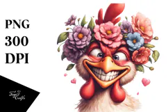 Exaggerated Chicken with Flower Crown PNG Product Image 1