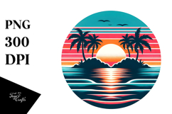 Retro Tropical Island Sunset, PNG Product Image 1