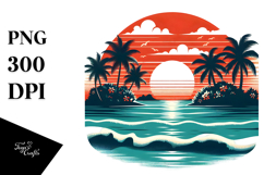 Retro Tropical Island Sunset, PNG Product Image 1